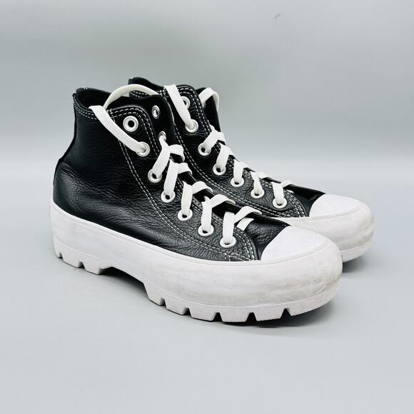 Converse Shoes Womens 5.5 Black Leather Chuck Taylor All Star High Top Sneakers - Picture 2 of 12